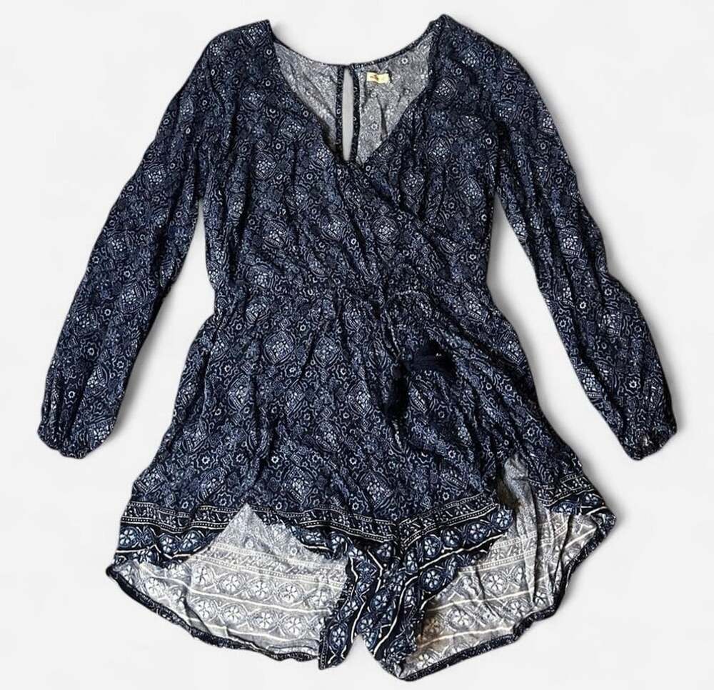 Y2K Hollister Blue Boho Romper w/ Long Sleeves in Small
